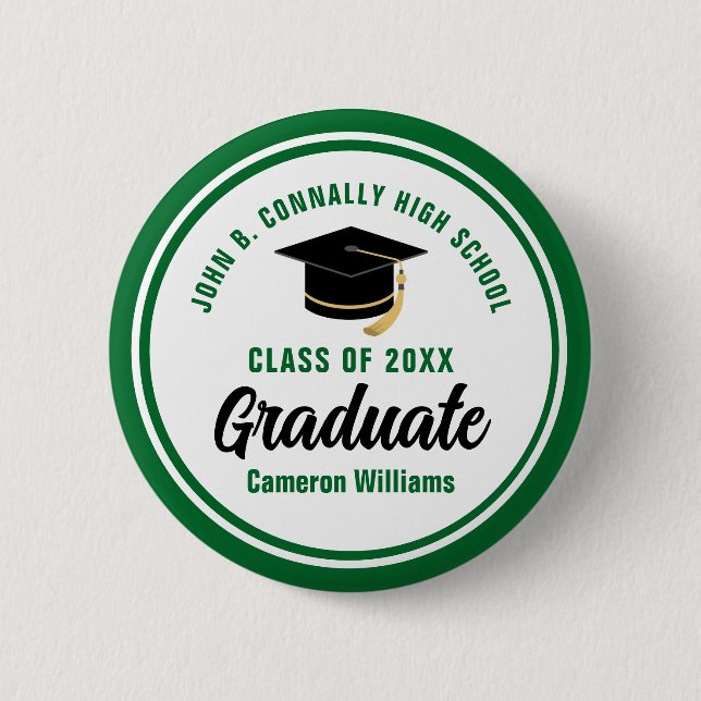 Personalised Green Graduate Keepsake Graduation 6 Cm Round Badge (Front)