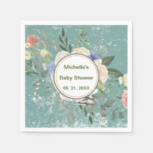 Personalised Green Grey White Florals Napkin
