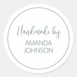 Personalised Green Handmade By Classic Round Sticker