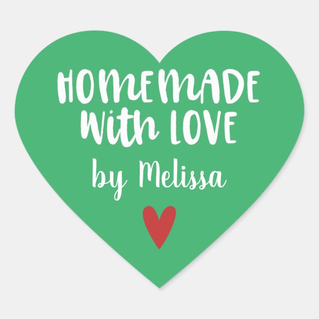 Personalised Green Homemade with Love Heart Sticker (Front)