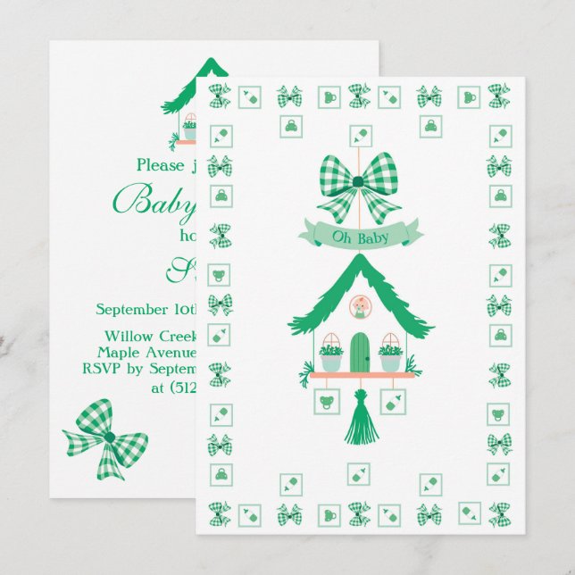 Personalised Green House Oh Baby Shower Invitation (Front/Back)