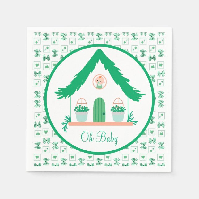 Personalised Green House Oh Baby Shower Napkin (Front)