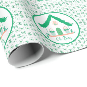 Personalised Green House Oh Baby Shower Wrapping Paper