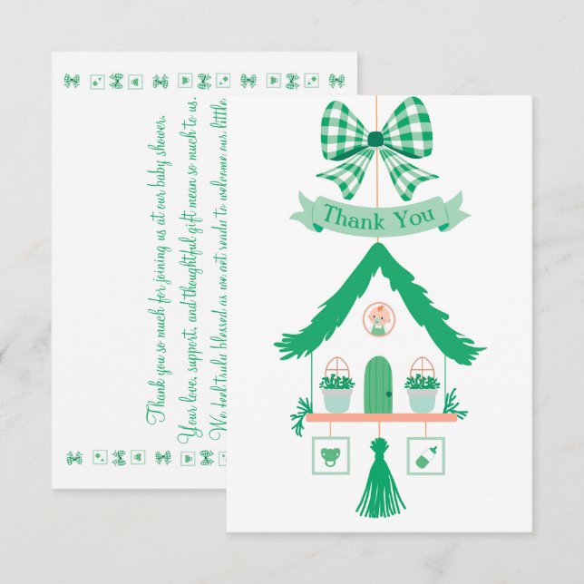 Personalised Green House Thank You Baby Shower Card (Front/Back)