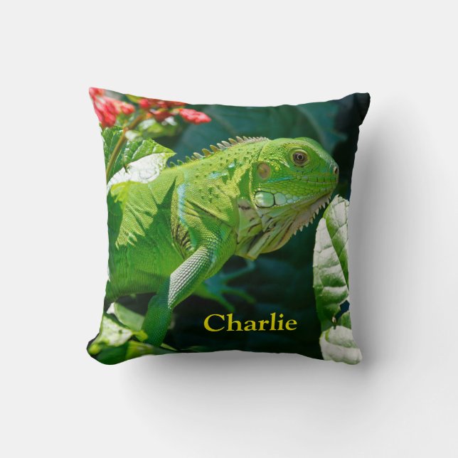 Personalised Green Iguana Lizard Cushion (Front)