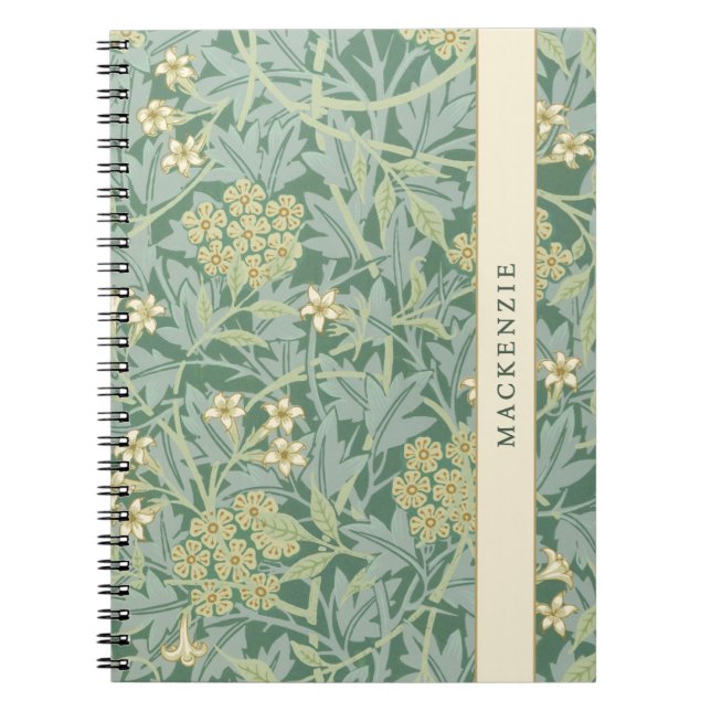 Personalised Green Jasmine Floral Pattern Notebook (Front)