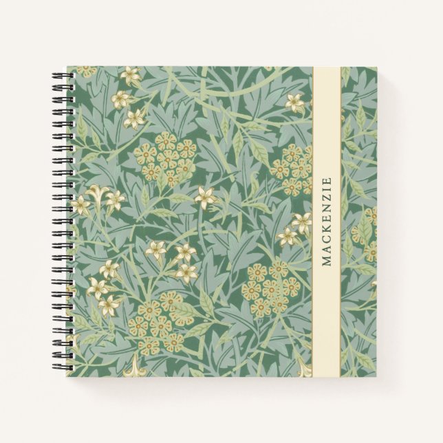 Personalised Green Jasmine Floral Pattern Notebook (Front)