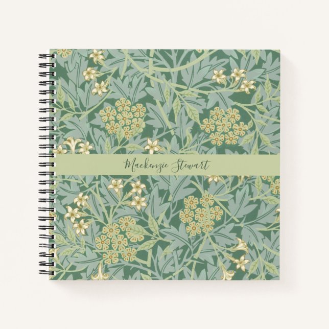 Personalised Green Jasmine Floral Pattern Notebook (Front)