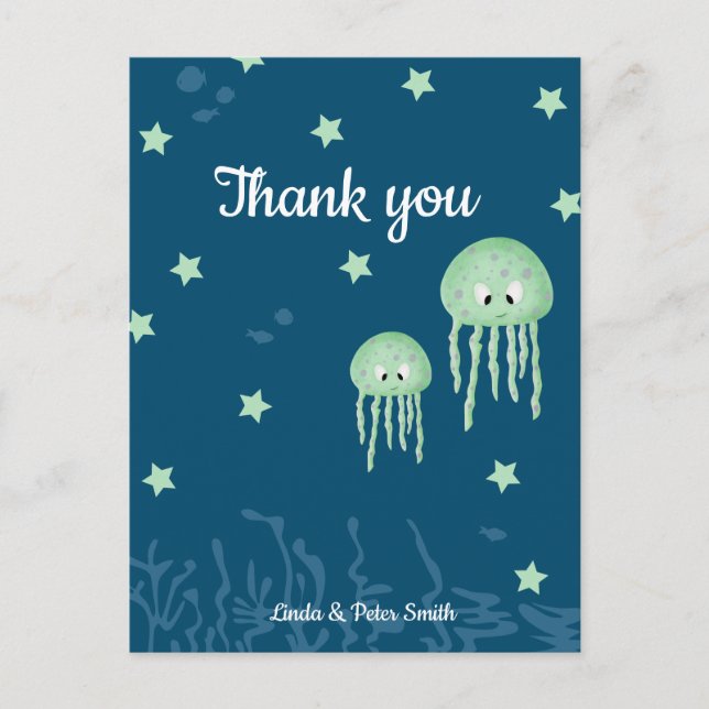 Personalised Green Jellyfish Neutral Thank You Postcard (Front)