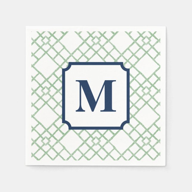 Personalised Green Lattice Monogram  Napkin (Front)