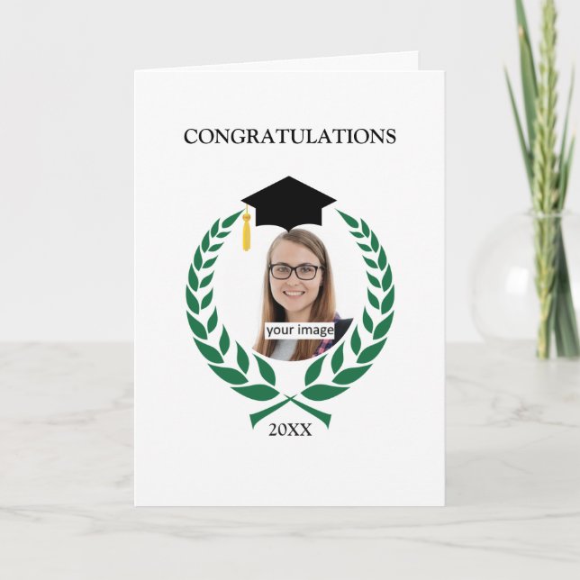 Personalised Green Laurel Graduation Card (Front)