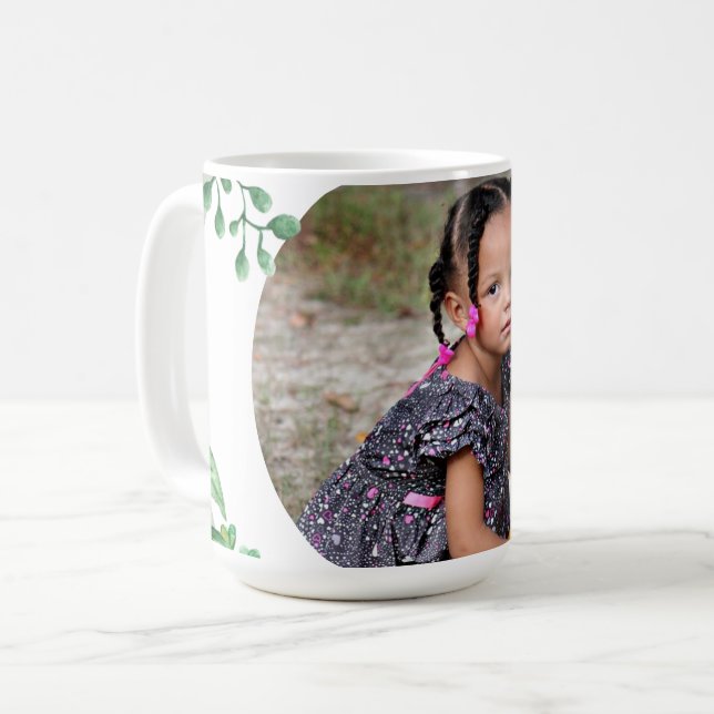 Personalised Green Leaf Florals 1-image Coffee Mug (Front Left)