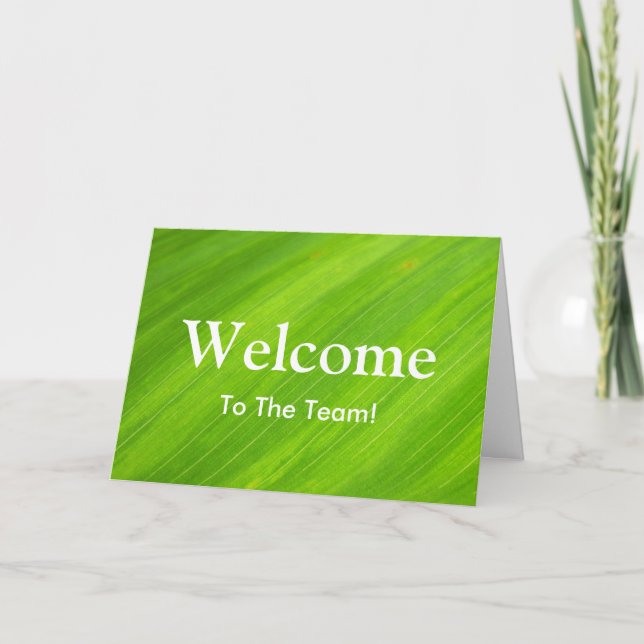 Personalised Green leaf Natural welcome Card (Front)
