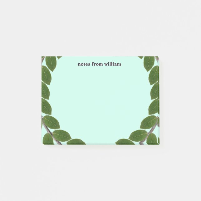 Personalised Green Leafy  Post-it Notes (Front)
