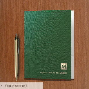 Personalised Green Leather Gold Monogram Pocket Folder