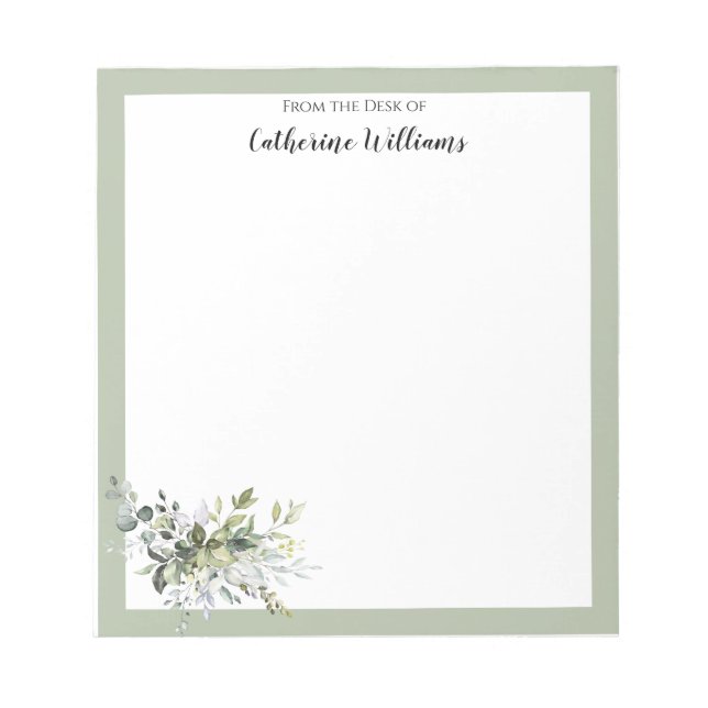 Personalised Green Leaves Home Office Stationery  Notepad (Front)