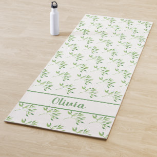 Personalised Green Leaves Pattern Yoga Mat