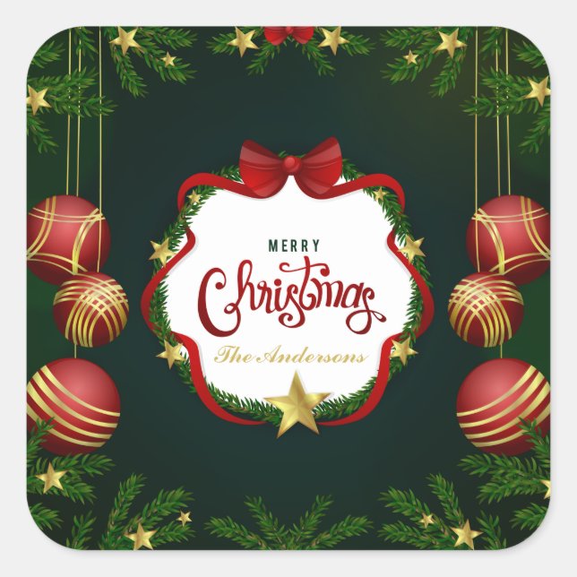 Personalised Green Merry Christmas | Sticker Seal (Front)