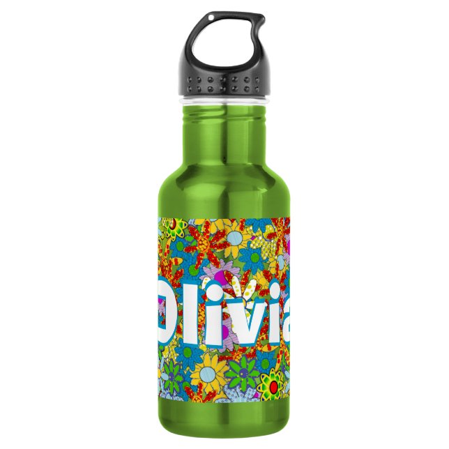 Personalised Green Modern Floral Pattern 532 Ml Water Bottle (Front)