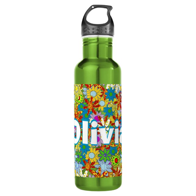 Personalised Green Modern Floral Pattern 710 Ml Water Bottle (Front)