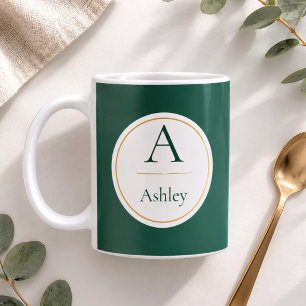 Personalised Green Monogram Name Elegant Coffee Mug