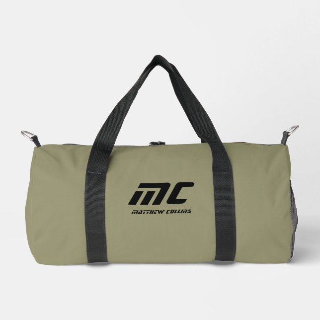 Personalised Green Monogram Name Minimalist Men's Duffle Bag (Front)