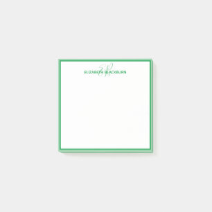 Personalised Green Monogram Name Minimalist Trendy Post-it Notes