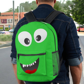 Personalised Green Monster Fun Printed Backpack