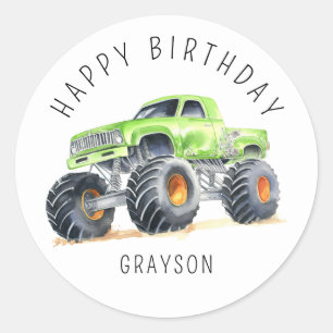 Personalised Green Monster Truck Birthday Gift Classic Round Sticker