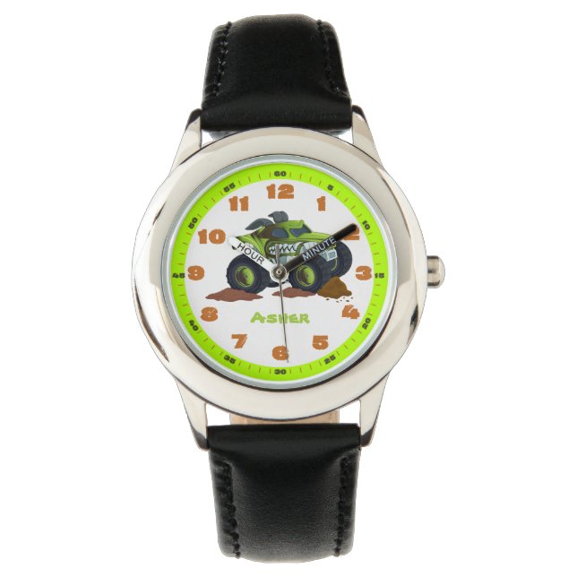 Personalised Green Monster Truck Educational   Watch (Front)
