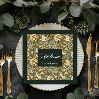Personalised Green Napkins Elegant Floral Touch