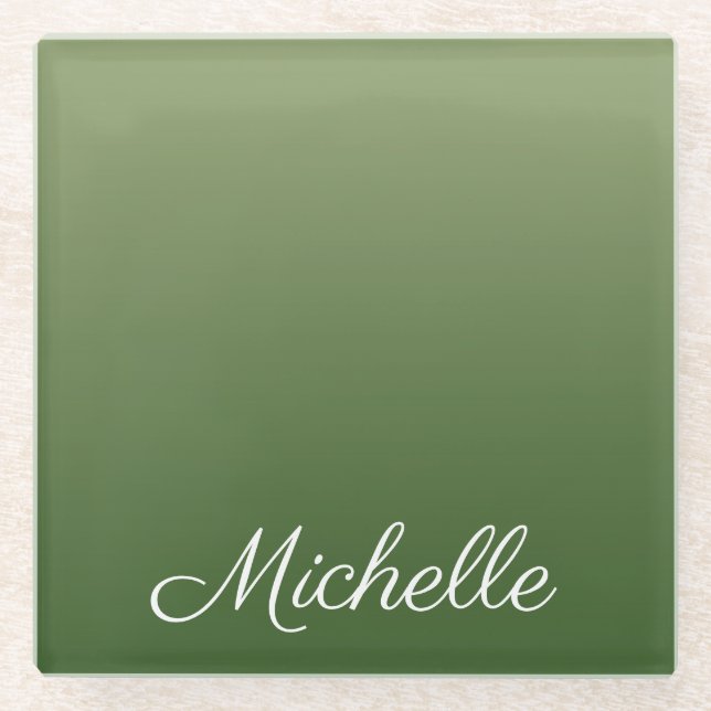 Personalised green ombre glass coaster (Front)