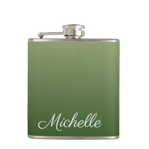 Personalised green ombre hip flask