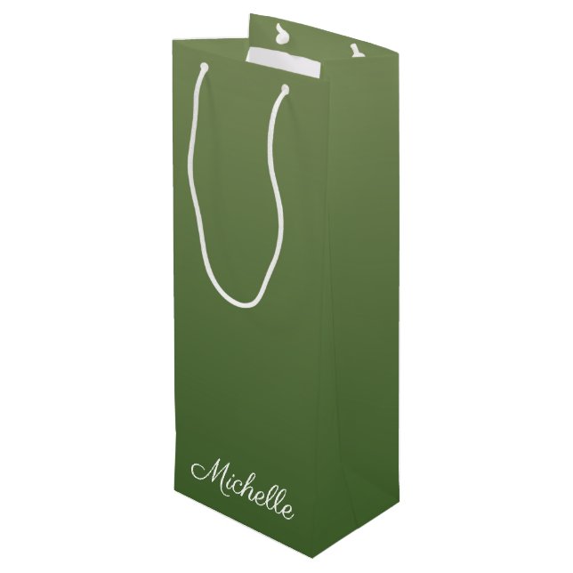 Personalised green ombre wine gift bag (Back Angled)