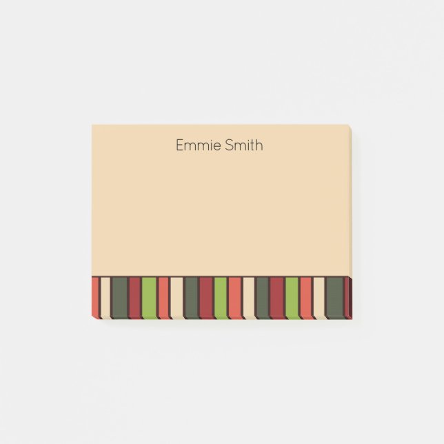 Personalised Green Orange Tan Retro Striped Post-it Notes (Front)