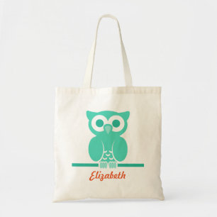 Personalised Green Owl kids Tote Bag