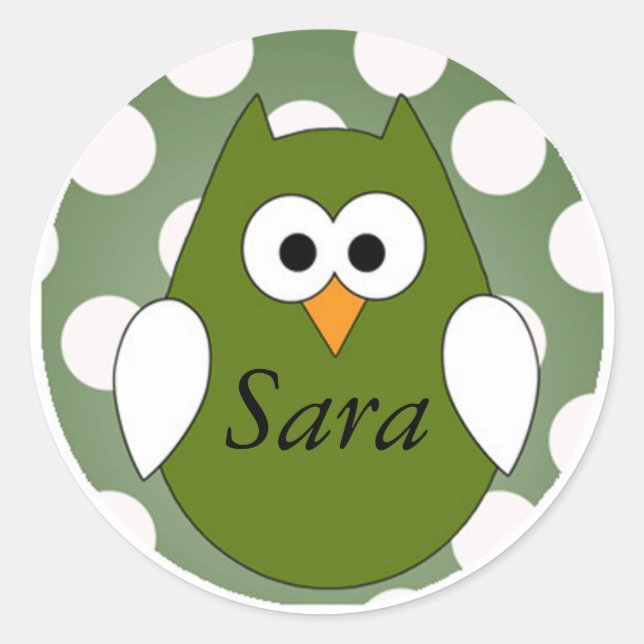 Personalised Green Owl Magnet Classic Round Sticker (Front)