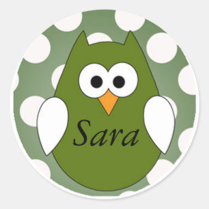 Personalised Green Owl Magnet Classic Round Sticker