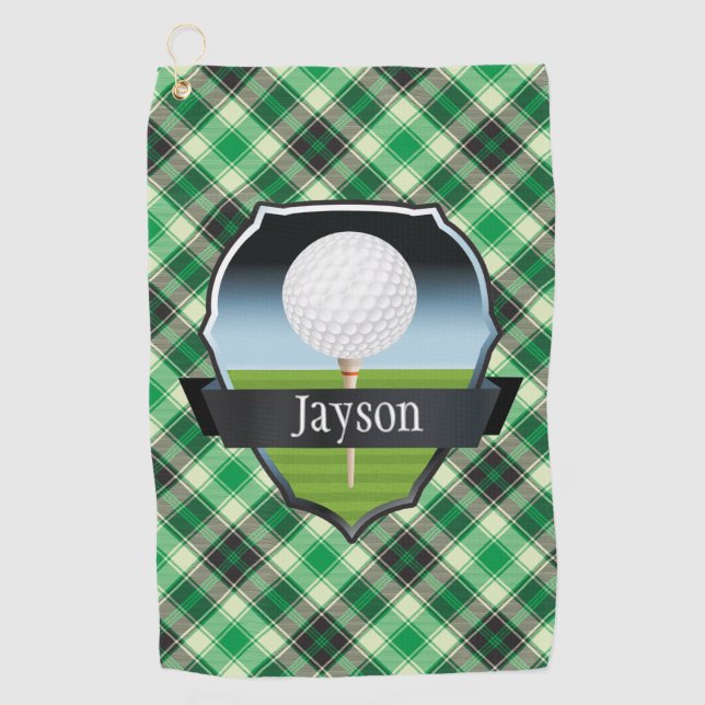 Personalised Green Paid   Golf Towel (Front)