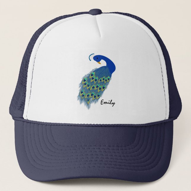 Personalised Green Peacock Designs Trucker Hat (Front)