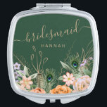 Personalised Green Peacock Feather Bridesmaid Compact Mirror<br><div class="desc">Deep forest green Peacock Feather elegant bridesmaid design easy to personalise with bridesmaids names.</div>