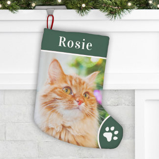 Personalised Green Pet Photo Monogram Name Small Christmas Stocking