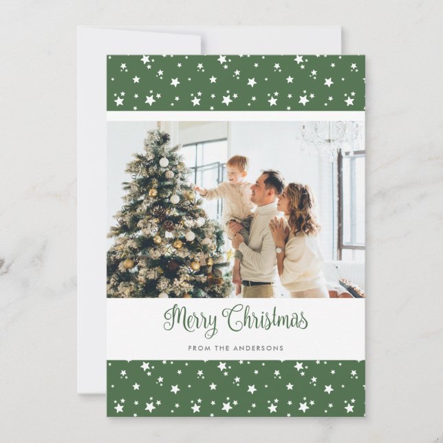 Personalised Green Photo Merry Christmas Cards (Front)
