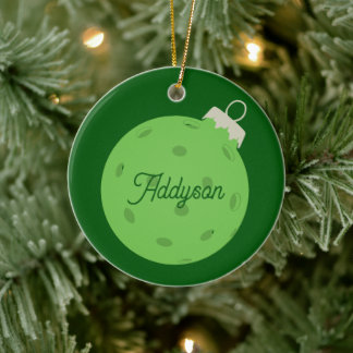 Personalised Green Pickleball Christmas Ceramic Tree Decoration
