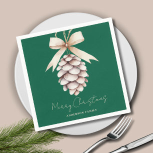 Personalised Green Pinecone Christmas  Napkin