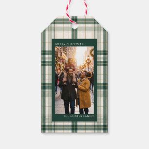 Personalised Green Plaid Christmas Photo Gift Tags