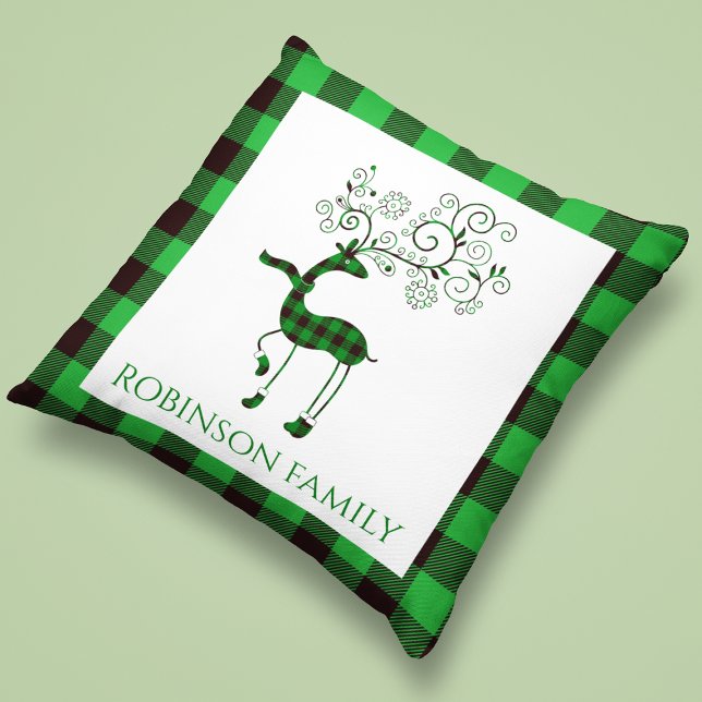 Personalised Green Plaid Deer Cushion (Creator Uploaded)