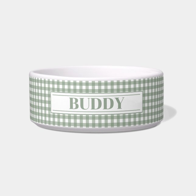 Personalised Green Plaid Dog Name Bowl (Front)