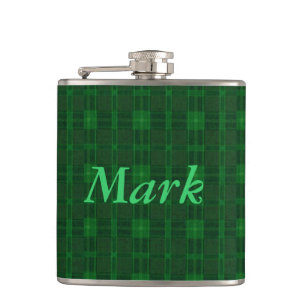 Personalised Green Plaid Flask