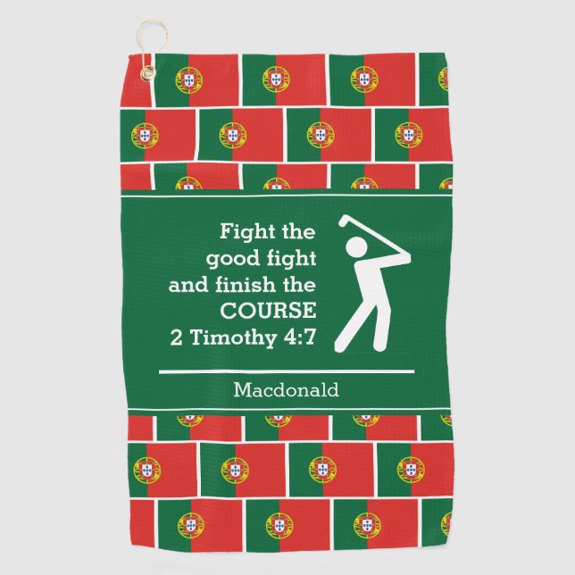 Personalised Green PORTUGAL Christian Golf Towel (Front)